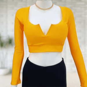 Cropped Laranja M/Longa C/Decote Kalia Modas