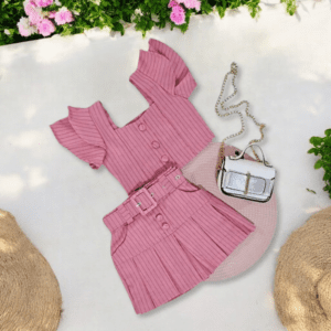 Conjunto Infantil Em Linho Verão Rosa