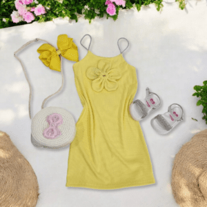 Vestido Alça Canelado Infantil Amarelo