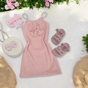 Vestido Alça Canelado Infantil Rosa